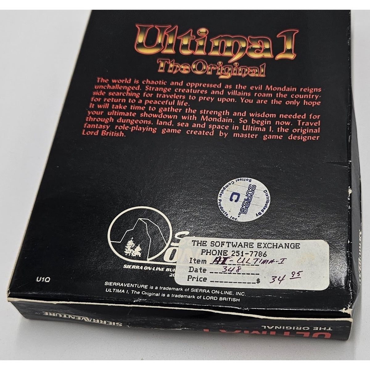 Ultima I: The Original The First Age of Darkness — actual item photo